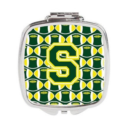 CAROLINES TREASURES Letter S Football Green and Yellow Compact Mirror CJ1075-SSCM